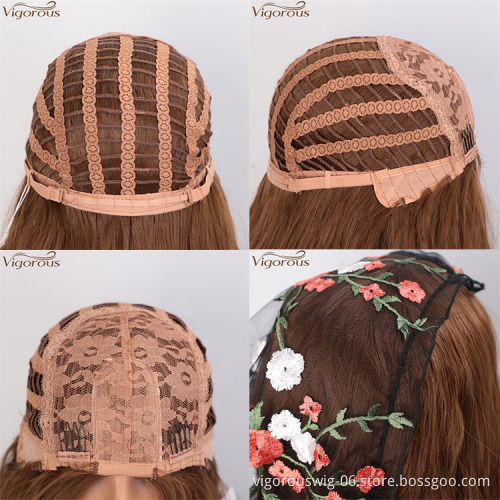 Vigorous 24 Inches Wholesale High Temperature Long Wavy Brown Wig Middle Part Synthetic Silky Wigs For Black Women